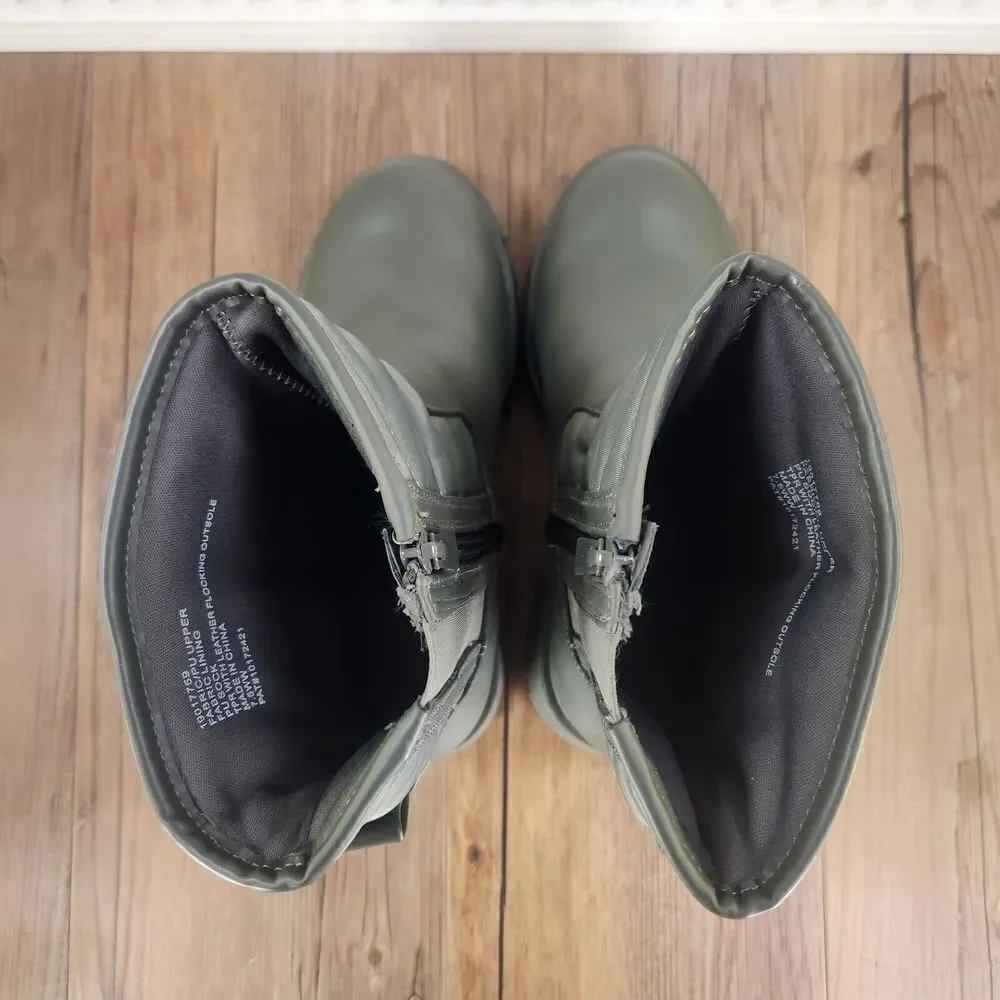 Torrid Chunky Boots Womens Sz 7.5WW Wide Olive Green Rubber Ankle Zip Up Booties